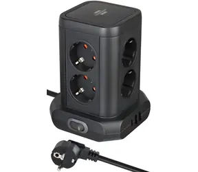 Brennenstuhl Tower Power schwarz / Tischsteckdosenleiste / 8 Steckdosen / 2x USB-A / USB-C / 2 m Kabel
