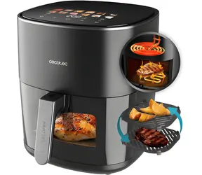 Cecotec Cecofry&Grill Duoheat 6500 schwarz / Heißluftfritteuse / 2200 W / 6,5 l / Sichtfenster / Doppelheizung