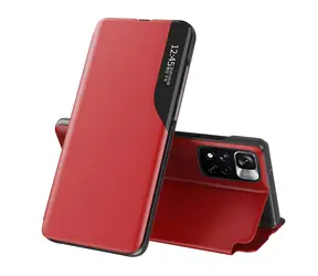Hurtel Eco Leather View Case rot / Hülle für POCO M4 Pro 5G / mit Klappe und Ständer / Öko-Leder