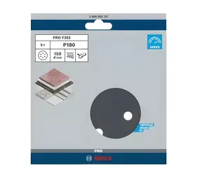 BOSCH Schleifpapier P180 O150 mm / Schleifpapier / Für Exzenterschleifer / Klettverschluss / 6 Löcher / 5 Stück