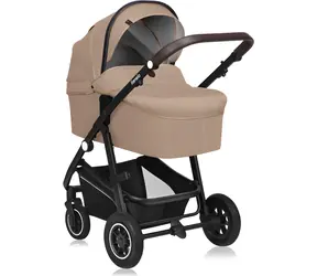 Lionelo Kinderwagen Bianka 3-in-1 Beige Sand / Tiefer Sportkinderwagen und Autositz / Luftreifen / XXL-Verdeck UPF50+