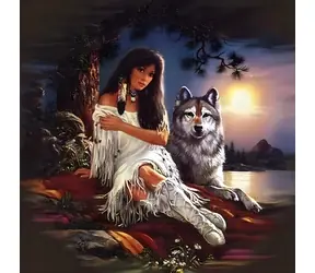 Norimpex Malen nach Zahlen Indische Frau mit Wolf / 40x50 cm