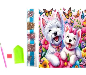 Norimpex Diamantmalerei auf Leinwand: Fröhliche Hunde / 23 x 30 cm