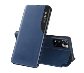 Hurtel Eco Leather View Case blau / Hülle für POCO M4 Pro 5G / mit Klappe und Ständer / Öko-Leder