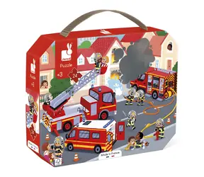 JANOD Puzzle im Koffer Feuerwehrleute / 24 Teile / 50 x 40 cm