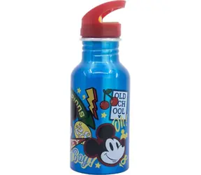 STOR Aluminium-Trinkflasche Mickey Mouse 545 ml / Schraubverschluss / Tropffreier Strohhalm / BPA-frei