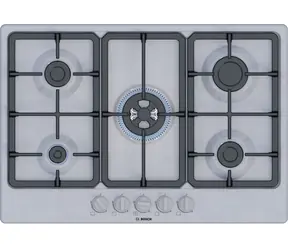 BOSCH Serie 4 PGQ7B5K90 Edelstahl-Gaskochfeld / 75 cm / 5 Brenner / Gusseiserne Topfträger