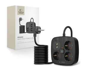 Tech-Protect PCS3X4 schwarz / Verlängerungskabel / 3 Steckdosen / 2x USB-A / 2x USB-C / 200 cm