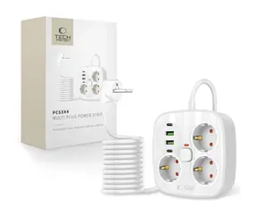 Tech-Protect PCS3X4 weiß / Verlängerungskabel / 3 Steckdosen / 2x USB-A / 2x USB-C / 200 cm