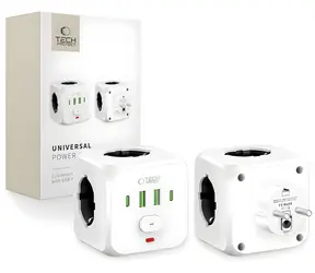 Tech-Protect PCL3x4 weiß / Sockelleiste / 3x Schuko / 2x USB-A / 2x USB-C