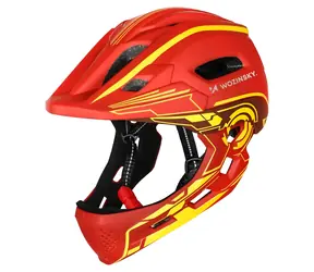 WOZINSKY Kinder-Integralhelm, rot-gelb, mit USB-Rücklicht, Größe S