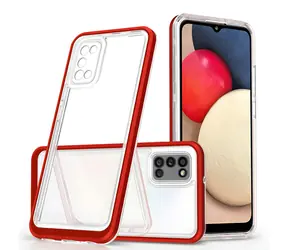 Hurtel 3-in-1 Hülle mit Rahmen für Samsung Galaxy A03s, rot / Hülle / Transparent / 3-in-1