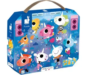 JANOD Puzzle im Koffer Einhörner beim Konzert / 24 Teile / 50 x 40 cm