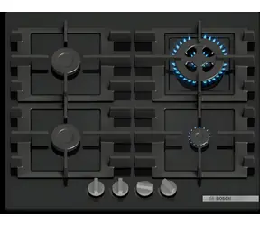 BOSCH PNH6B6K40 schwarz / Gaskochfeld / 59 cm / 4 Brenner / Gusseisen-Träger