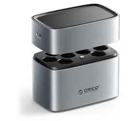 Orico EV8 Silber / Ladegerät / AA-Lithiumbatterien / Aufbewahrungsbox