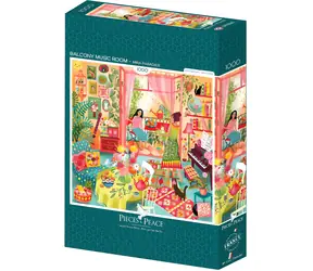 PIECES & PEACE Quadratisches Puzzle Musikzimmer mit Balkon / 1000 Teile / 63,5 x 63,5 cm