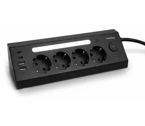 Huslog Ladestation 15W schwarz / 4X Steckdose / 2x USB-C / 2x USB-A / LED-Lampe