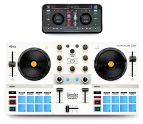 Hercules DJControl Mix Ultra weiß / Mixer / Bluetooth Low Energy / 10 Std. Akkulaufzeit / 8 Pads / 3-Band-EQ