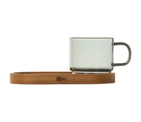 AdHoc IMPACT / Espressotassen-Set mit Untertasse / 70 ml / Glas, Akazienholz