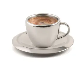 Weis Espressotasse mit Untertasse / Espressotasse / doppelwandiger Edelstahl / 55 ml