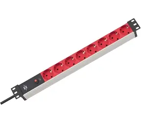 Brennenstuhl Alu-Line Steckdosenleiste schwarz/rot / 19" / 8 Steckdosen / Schalter / 10 A / 2 m Kabel