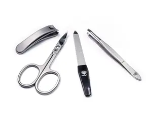 Boker Basic L / Maniküre-Set / Schere, Zange, Feile, Pinzette / Lederetui