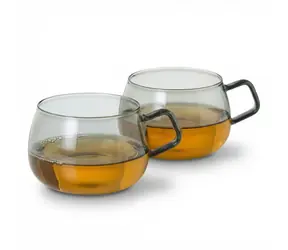 AdHoc YUNA Set aus 2 Tee-/Kaffeebechern, dunkles Glas / 400 ml / Borosilikatglas