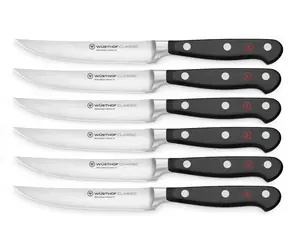 Wüsthof CLASSIC schwarz / Steakmesserset / 6-teilig / Klingenlänge 12 cm / Glatte Schneide