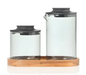 AdHoc IMPACT / Zucker- und Milchset mit Untertasse / Glas und Akazienholz / 250 ml / 180 g