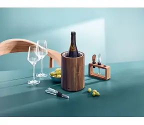 AdHoc VINE / Wein- und Sektkühler / Akazie und Edelstahl / 19,5 cm