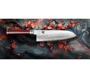 KAI Shun Klassisches Santoku-Messer, rot, 19 cm / VG-MAX-Stahl / 32 Lagen Damaststahl / 61 HRC / Limitierte Auflage