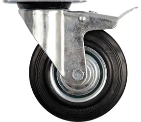 Vorel Gummilenkrolle mit Bremse 200 mm / Rolle / Tragfähigkeit 150 kg / Gummi / Breite 46 mm