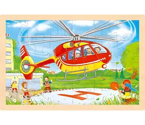 GOKI Holzpuzzle, doppelseitig: Feuerwehrleute und Hubschrauber / 24 Teile