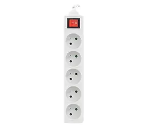 Lanberg weißes Verlängerungskabel / 5 Steckdosen / 1,5 m / 230 V / mit Schalter