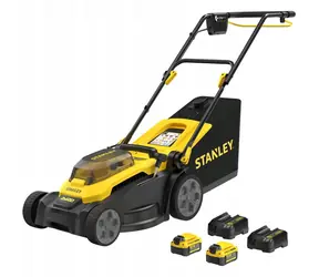 Stanley V20 SCMWP3701M2-QW schwarz/gelb / Akku-Rasenmäher / 36 V (2 x 18 V) / Schnittbreite 37 cm / Fangkorb 45 l / 2 x 4,0 Ah
