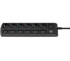 Brennenstuhl Verlängerungskabel 6x Steckdose schwarz / Verlängerungskabel / 6x Schalter / 2 m / IP20