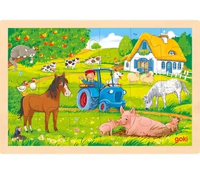 GOKI Holzpuzzle Bauernhof / 24 Teile / 27,5 x 17,5 cm