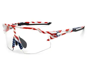 Rockbros Photochrome Radbrille, USA-Muster, weiß / Radbrille / UV400 / Mit Korrektionseinsätzen