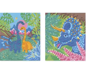 JANOD Malen nach Zahlen Dinosaurier / Kreativset / 2 Bilder / 19,5 x 23,5 cm
