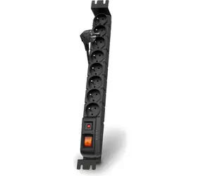 19" Acar S8 FA Rack schwarz / Stromverteiler / 8 x 230-V-Steckdosen / 10-A-Überspannungsschutz / 5 m Kabel