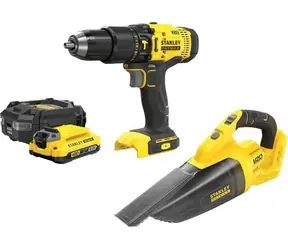 Stanley SFMCK219D1-QW / Akku-Werkzeugset / Staubsauger + Bohrmaschine und Schraubendreher / 18 V / 1 x 2,0 Ah / Koffer