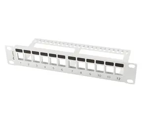 Lanberg Patchpanel für Keystone grau / Patchpanel / 12 Ports / 1 HE / 19" / unmontiert mit Organizer