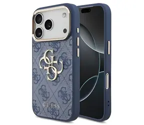 Guess PU-Leder 4G Logo Goldrahmen blau / Rückseite / iPhone 18 Pro