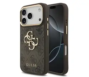 Guess PU-Leder 4G Logo Goldrahmen braun / Rückseite / iPhone 18 Pro