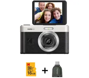 Kodak PixPro C1 schwarz, Set mit 16-GB-Karte und Kartenleser / Kamera / 13 MP / 4X Zoom / 2,8" ausklappbares LCD