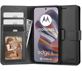 Tech-Protect Wallet schwarz / Hülle für Motorola Edge 50 Neo / Brieftasche