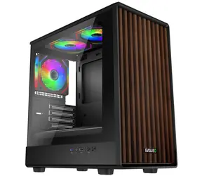 Evolveo Panthera schwarz / PC-Gehäuse / mATX / 3x ARGB 120mm / Holzfront / gehärtetes Glas / ohne Netzteil