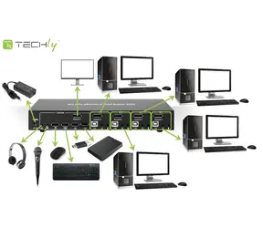 Techly IDATA-DP-KVM4 / KVM-Switch / DisplayPort 1.2 / 4 PCs / 4K 30Hz / USB-Hub