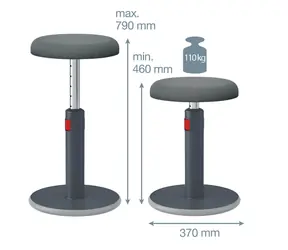 Leitz ERGO Cosy grau / Balancehocker / Höhenverstellbar 45-79 cm / Belastbarkeit 110 kg