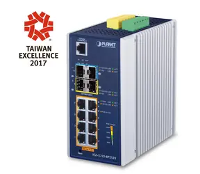 Planet IGS-5225-8P2S2X / Industrie-Switch / L2+ / 8x Gigabit PoE+ 802.3at / 2x SFP+ / DIN-Schiene / IP30